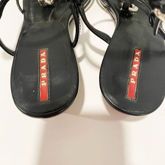 Prada Patent Leather Wedge Sandals Chain Detail Made in Italy size 8.5 - Picture 7 of 9